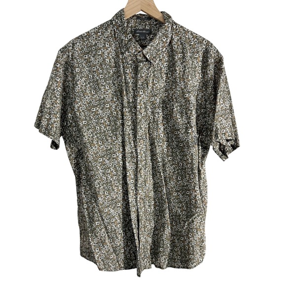 Eddie Bauer Classic Fit Floral Print Casual Button‎ Down Shirt Green Extra Large - Picture 1 of 8